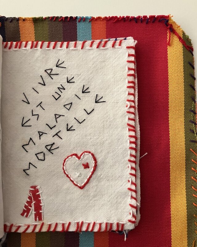 Page 15 du journal de broderie : Vivre est une maladie mortelle