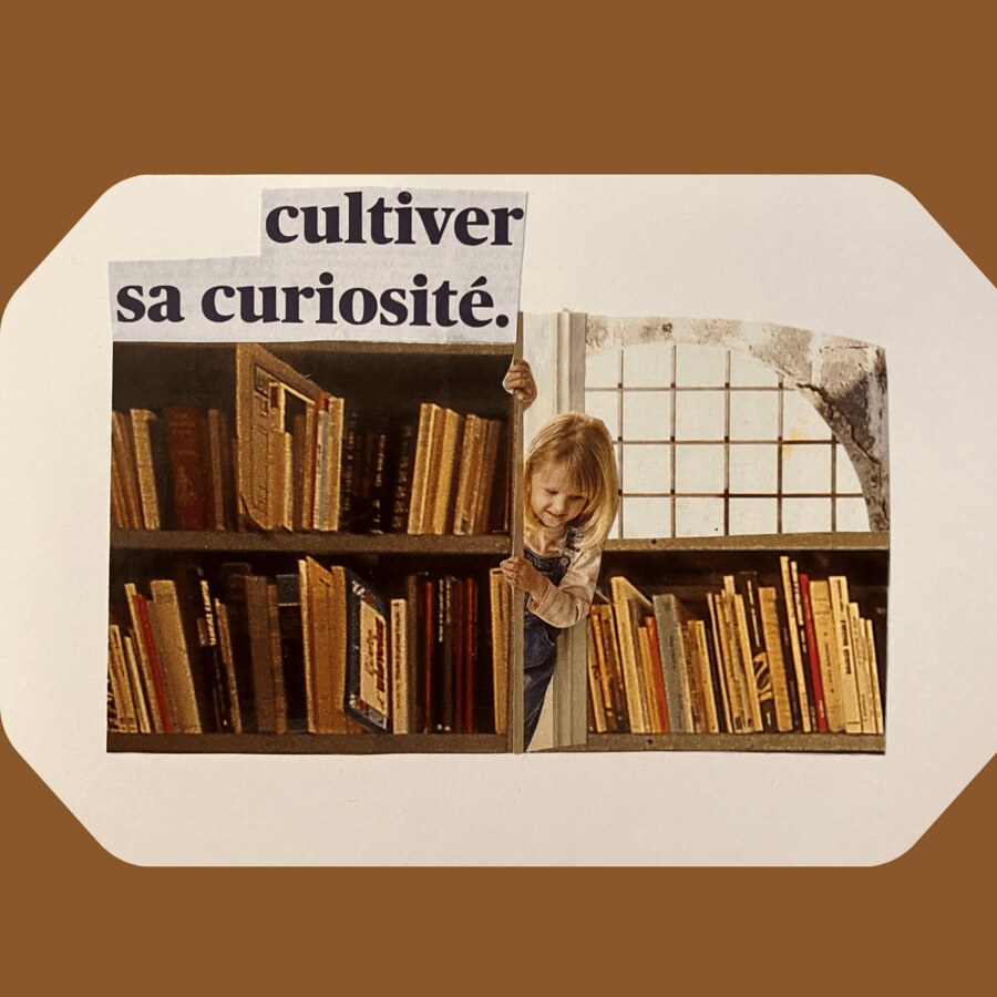 Collage intitulé « Ralentir la cadence », avec palette de peinture et bouquet de fleurs